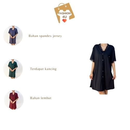 4U Baju Tidur Sexy Bahan jersey Dress Lingerie Sexy Lembut Dress renda piyama BT383