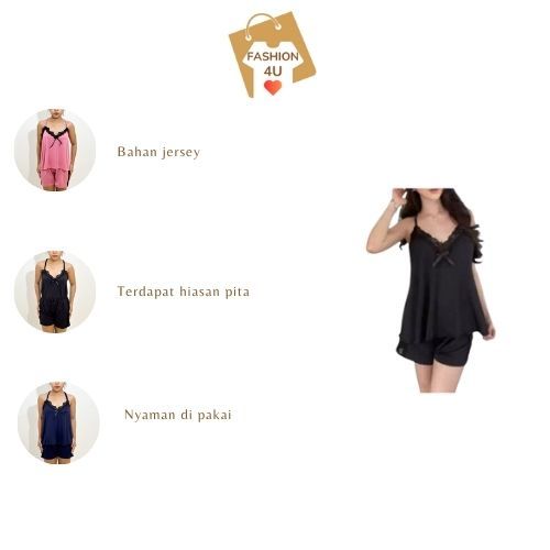 4U Baju Tidur  Set Sexy Bahan jersey Dress Lingerie Sexy Lembut Dress renda piyama BT376