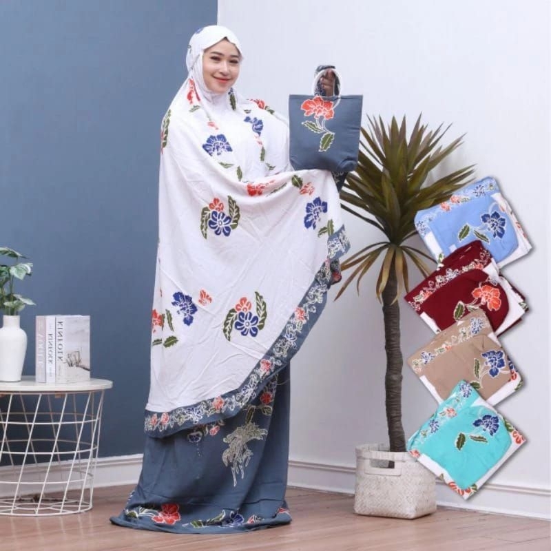 MUKENA BATIK DEWASA MUKENA BATIK CAP kombinasi putih MOTIF AMANDA