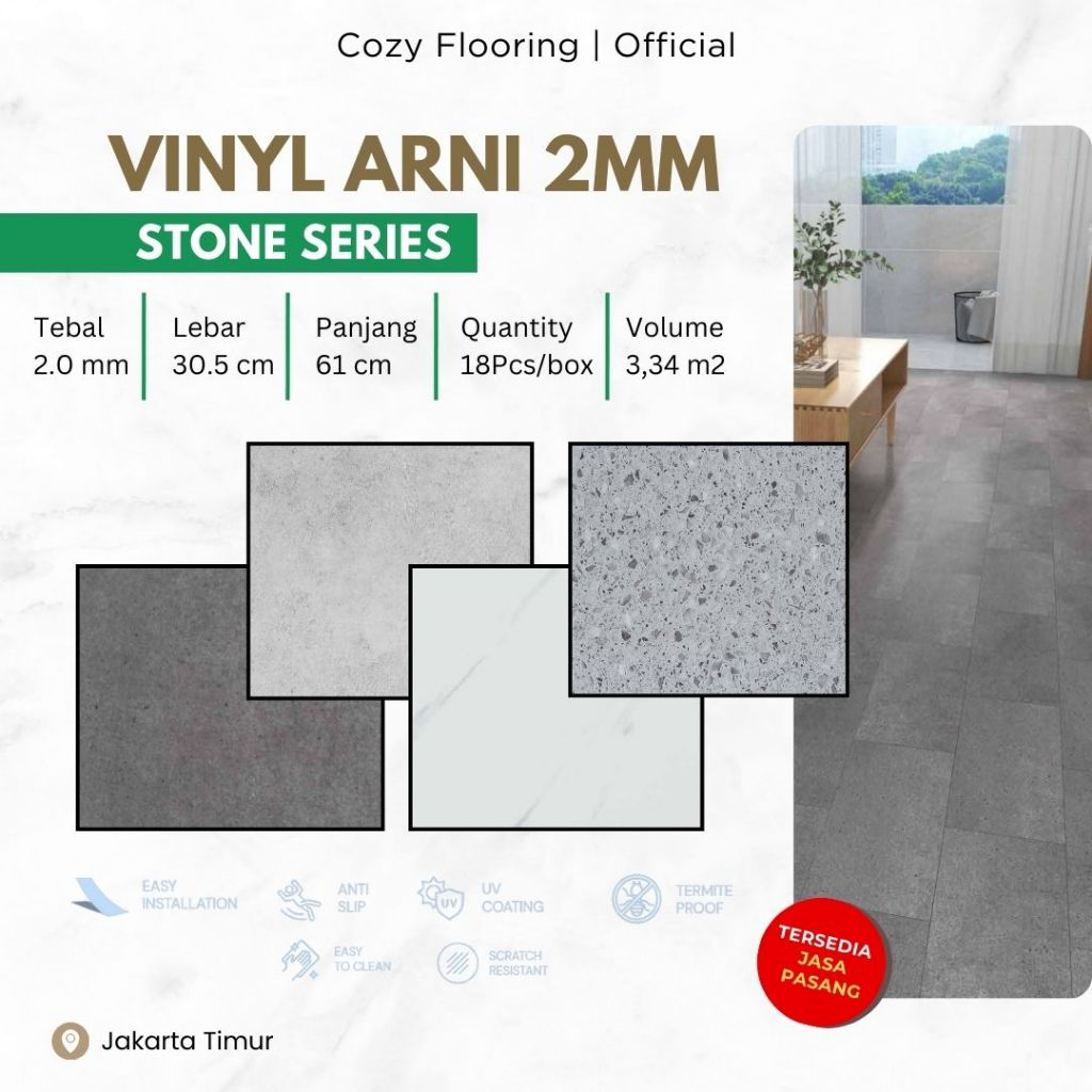 Vinyl lantai motif stone/marmer tebal 2mm | vinyl tile