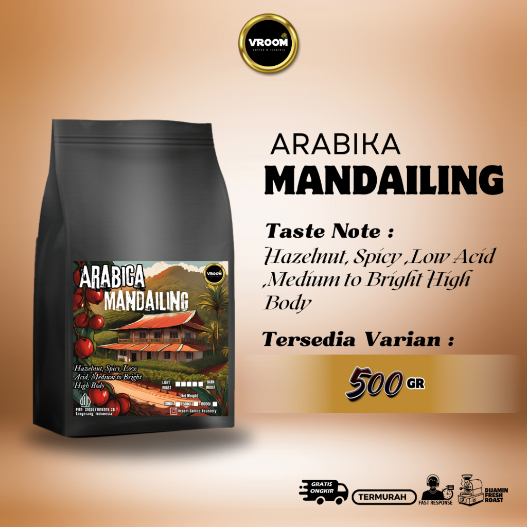 

Coffee Arabica Mandailing Roasted Bean Biji Matang Bubuk 500Gram