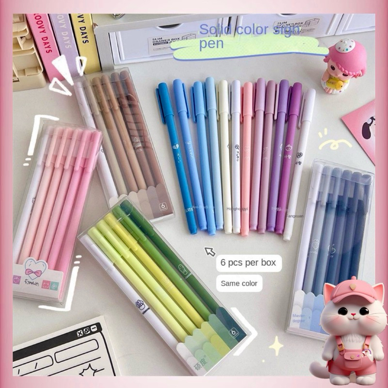 

N87 (1 Set 6 Pcs) Pena Gel 0.5mm Warna Pastel Pen Gel Aesthetic Pulpen Gel 6 IN 1 Warna Gradasi Pena Gel Set Morandi Color Bolpoint Tinta Gel Cair 6 Pcs Journaling Pen Alat Tulis Kantor Sekolah Lucu
