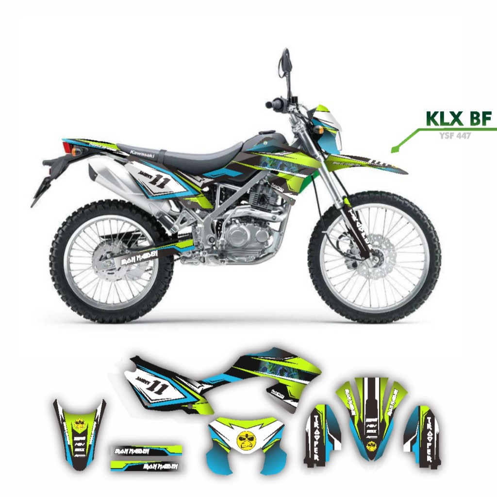 Decal klx bf  motif warnajaring hijau biru hitam stiker motor body bf sticker striping dekal klx bf 