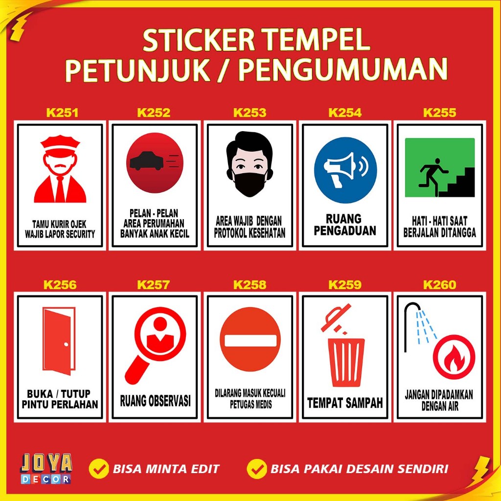 

Sticker Stiker Petunjuk Warning Pengumuman tempat sampah ruang pengaduan ruang observasi buka/tutup pintu perlahan kk251