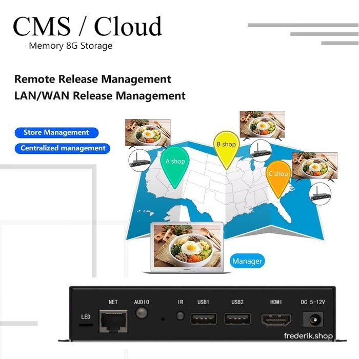 2K Full HD Media Player Signage HDMI with CMS & Free Cloud Looping Player Video wireless or USB Digi