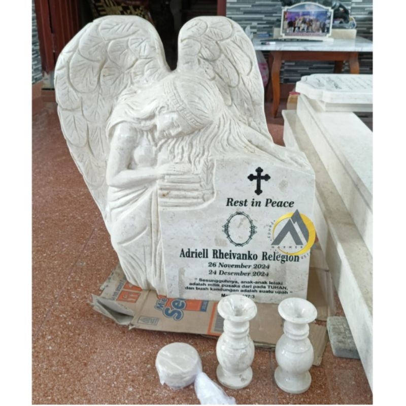 Nisan Papan nama nisan makam patung angel batu asli marmer putih