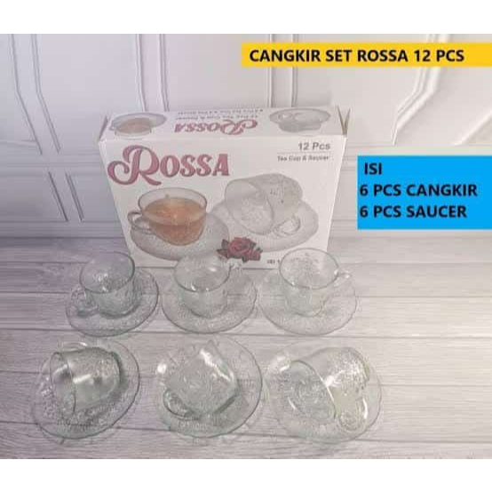 Cangkir lepek Rossa 12 Pcs ( 6 cangkir 6pisin) Gelas Cangkir Pisin Set / Cangkir Set Kado Ulang Tahu