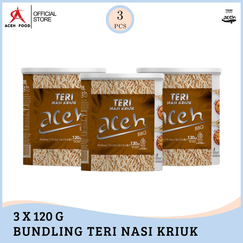 

Bundling Isi 3 Teri Aceh Nasi Kriuk Cemilan Crispy BBQ Kemasan Kaleng 120gr x 3 pcs - Aceh Food