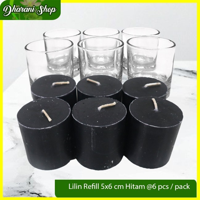 Refil Lilin Gelas Hitam Isi Ulang Stearin 5x6 cm isi 6 pcs