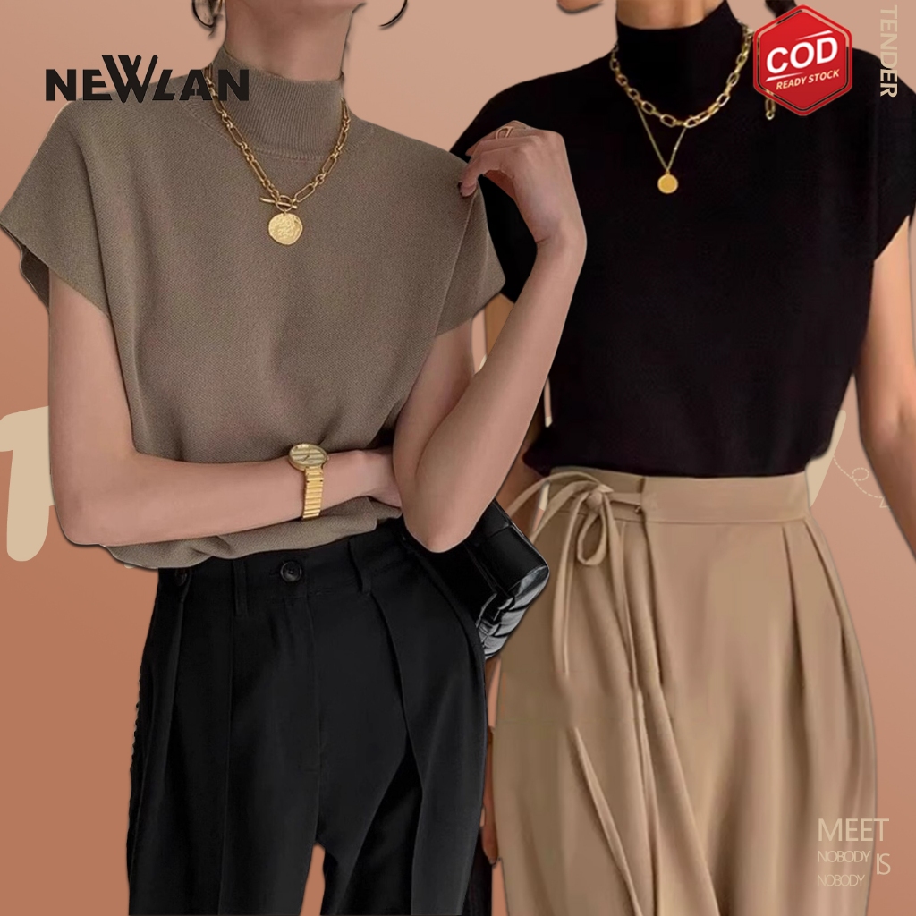 Newlan DBVS01 Turtleneck Lengan Pendek Viral Korear Atasan Baju Bahan Spandex Adem Inner Tanpa Lenga