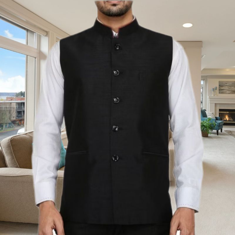 JAS KOKO MANDARIN PRIA PREMIUM ROMPI FORMAL HITAM PUTIH SANTRI