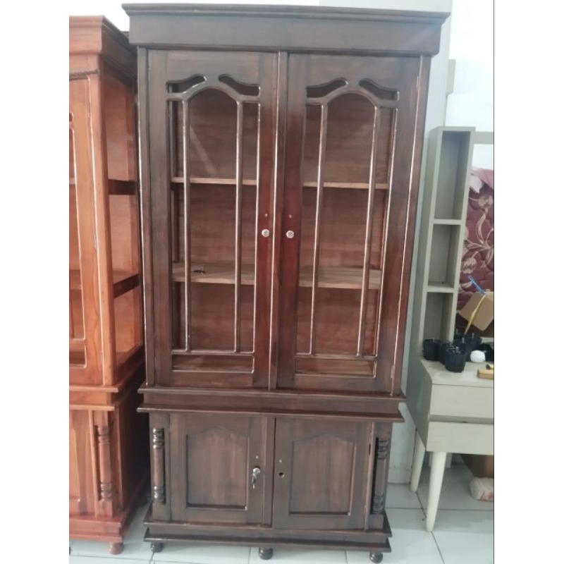 Lemari kaca jati / Lemari kaca anti rayap / lemari kaca 2 pintu &amp; 3 pintu