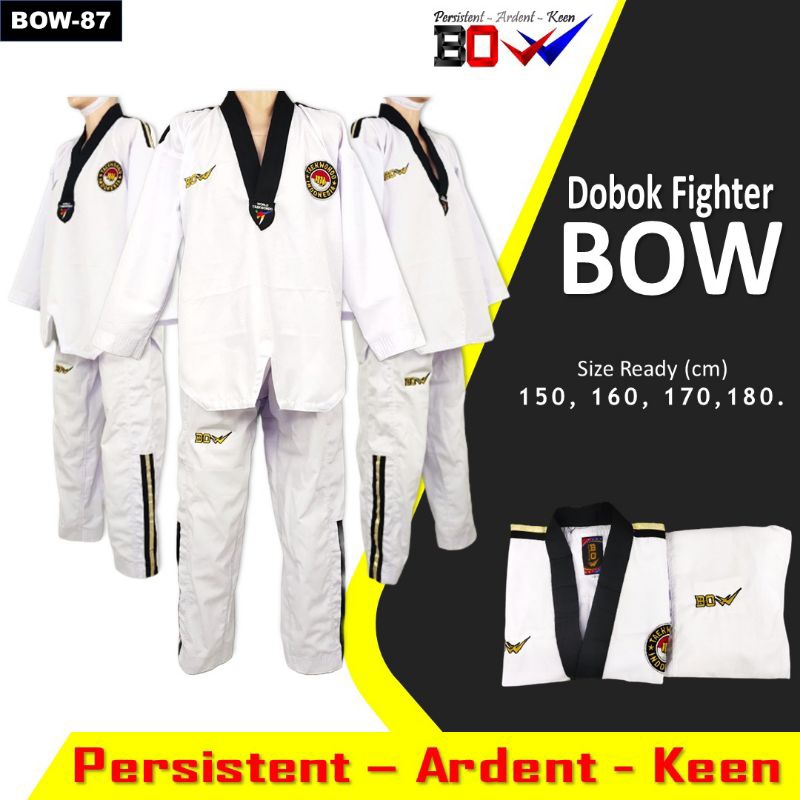 Dobok BOW kerah hitam seragam taekwondo baju fighter