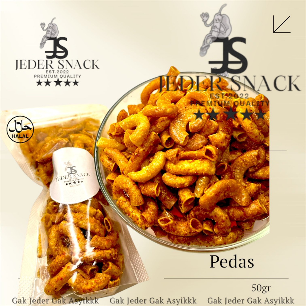 

Makaroni 50g Daun Jeruk Kriuk Kering Asin Gurih Pedas JEDER SNACK Camilan Premium Quality
