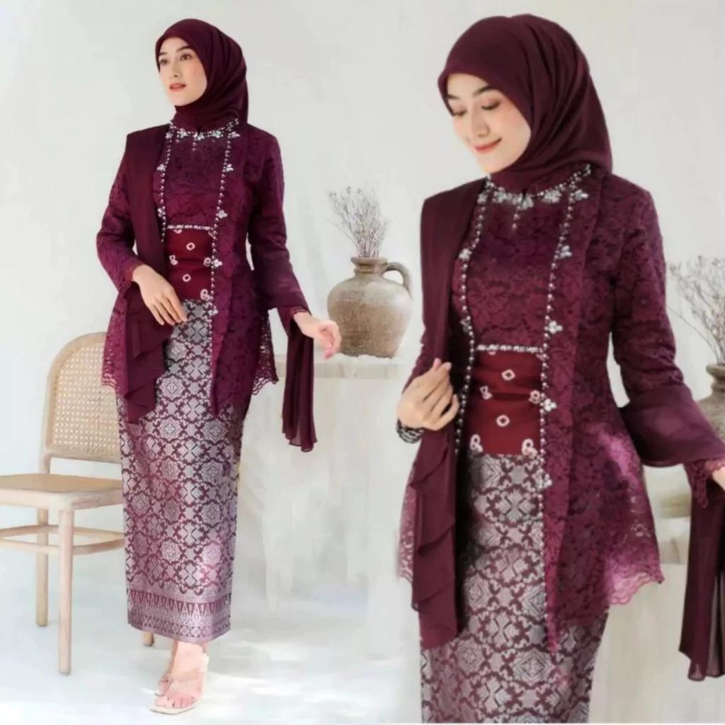 kebaya Laksmi Atasan Kebaya Kutubaru Rok Songket Free Selendang+Angking Jumputan Merah Modern Sangha