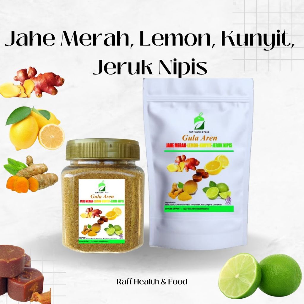 

Bubuk Jahe Merah, Lemon, Kunyit, Jeruk Nipis & Gula Aren Asli Kualitas Premium JSR