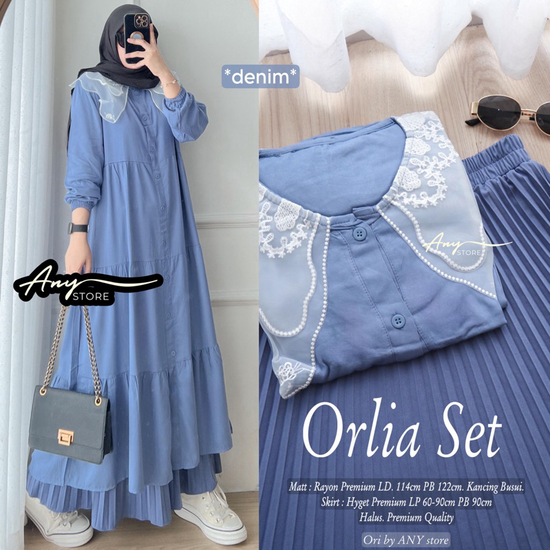 orlia setelan long tunic jumbo ld 130 ld 140 by A.N.Y rok panjang floral skirt plisket bunga long tu