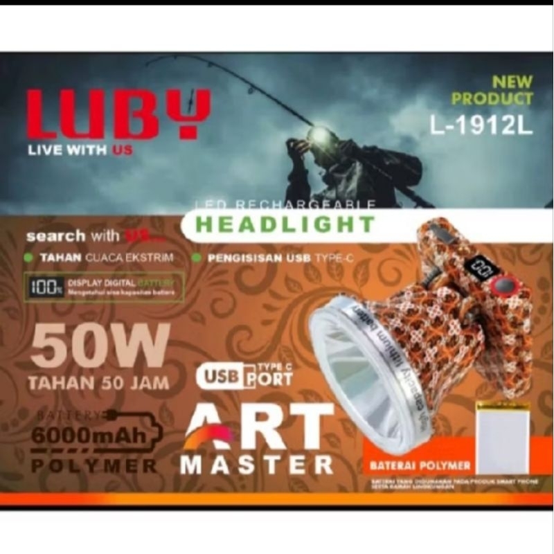 Senter Kepala Luby L-1912L Headlamp 50 Watt L1912L ART MASTER Pattern Cahaya putih
