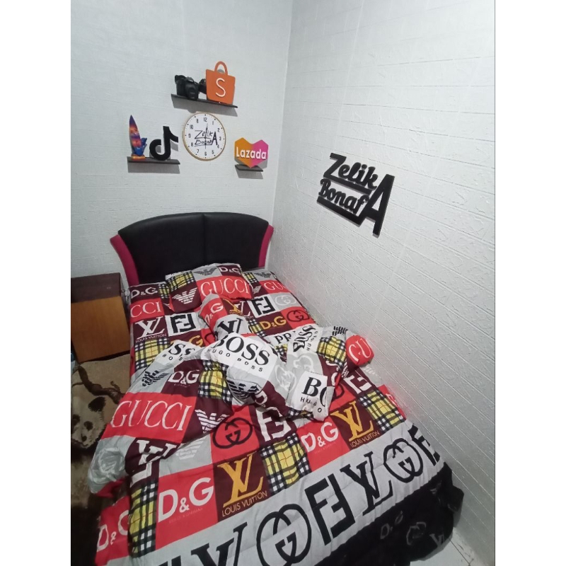 Bedcover Set MIX BRAND LV / GUCCl / PRADA / B0SS / D&G (Real Pict) | Bed Cover Set Brand Glamour LOU