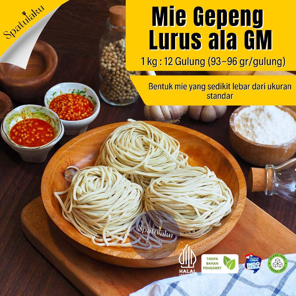 

BAKMIE ALA GM LURUS / Mie Mentah Gepeng lurus / 1 kg isi 12