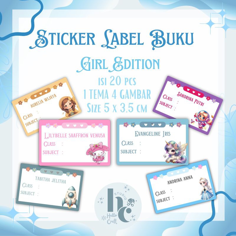

Sticker custom nama label buku waterproof/sticker custom nama untuk buku/sticker custom anti air/sticker custom gambar/Sticker buku anak perempuan