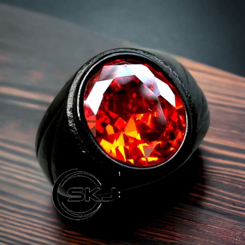 CINCIN BATU PERMATA PAPARACA CUTTING RING TITANIUM HITAM