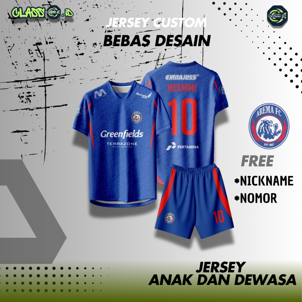 BAJU JERSEY AREMA Fc BIRU HOME NEW TERBARU LIGA 1 2024-2025 UNTUK DEWASA & ANAK  FULL PRINTING DENGA