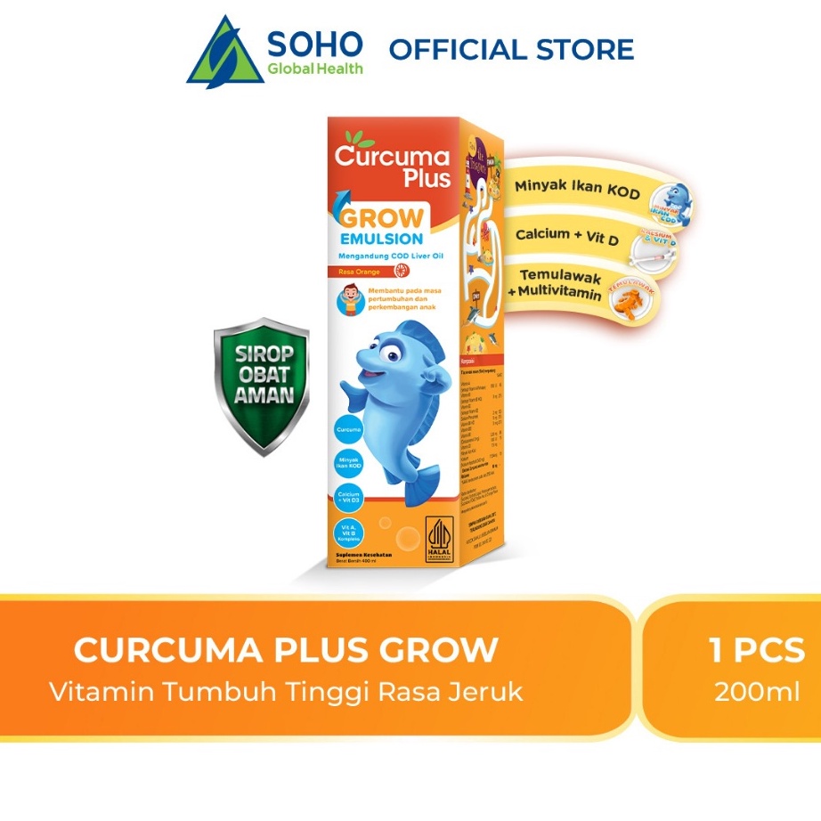 Curcuma Plus Grow Emulsion SuplemenVitamin Anak Untuk Pertumbuhan dan Nafsu Makan Anak Rasa Jeruk 2m