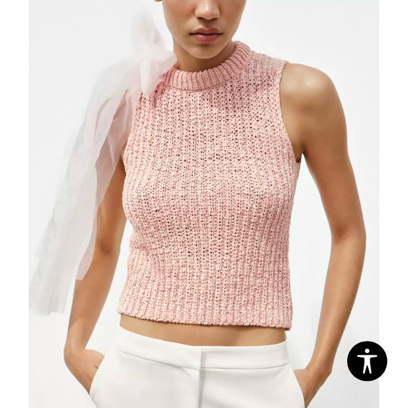 SALE‼️ ZARA TOP RAJUTAN SIMPUL ORGANZA