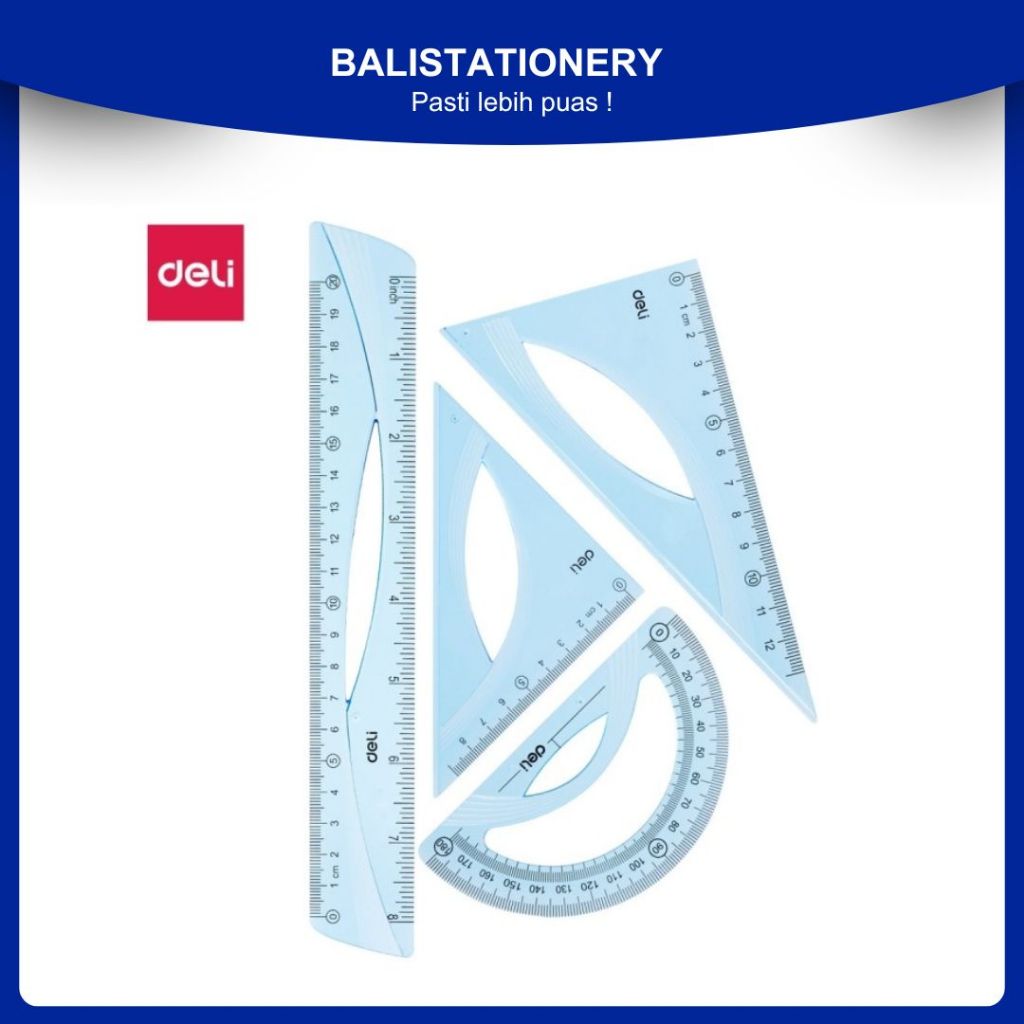 

Ruler Set / Set Penggaris Deli EH12 4 in 1 Kokoh Pengukuran cm dan Inch uk 20 cm