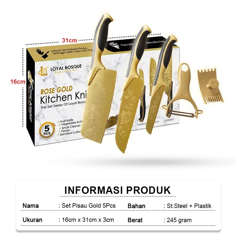 LOYAL BOSQUE PISAU ROSE GOLD/KITCHEN KNIFE SET