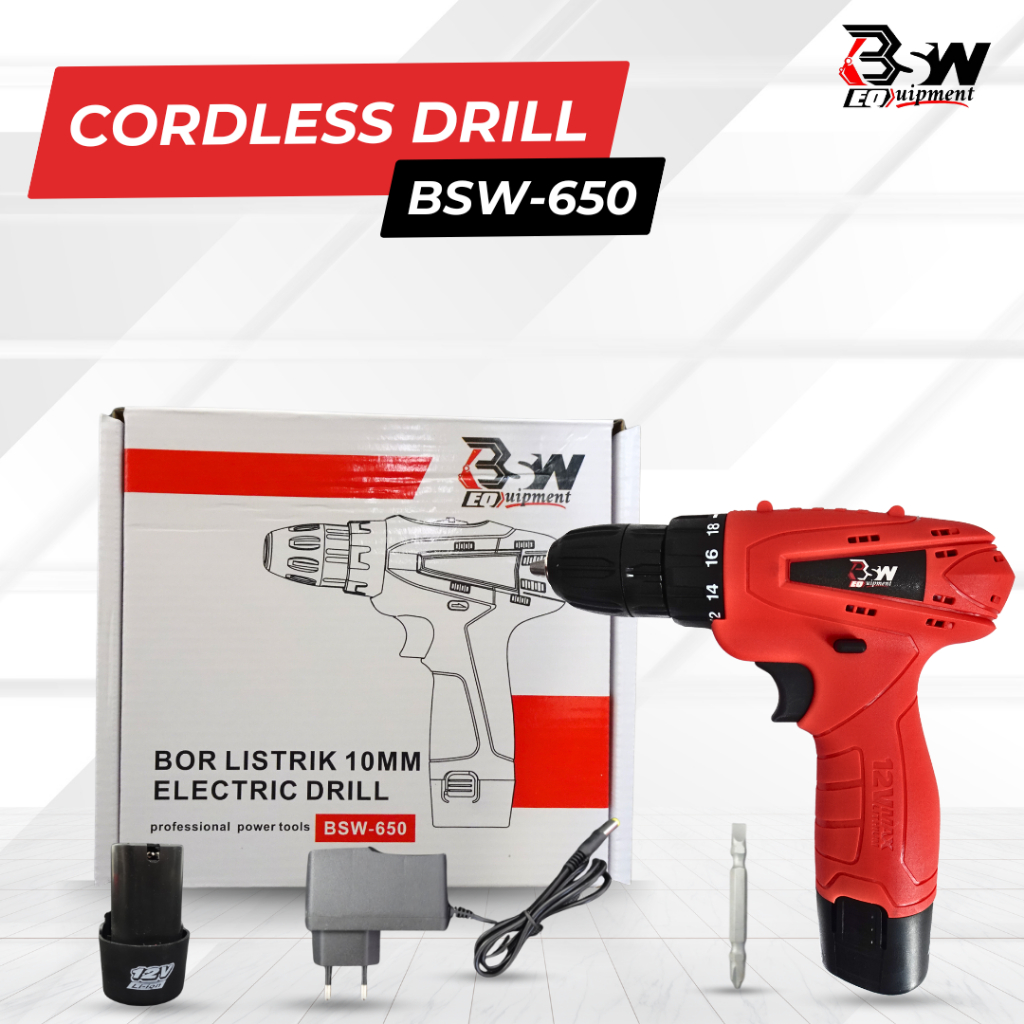Mesin Bor tangan Baterai12v BSW 650/ Cordless Drill charger cas beton baja ringan besi /mesin bor bo