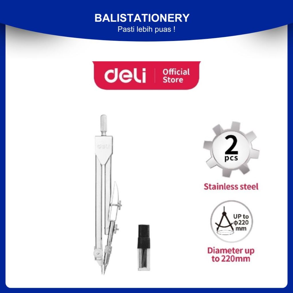

jangka Deli E8601 Silver Metal stainless steel dengan lead pensil