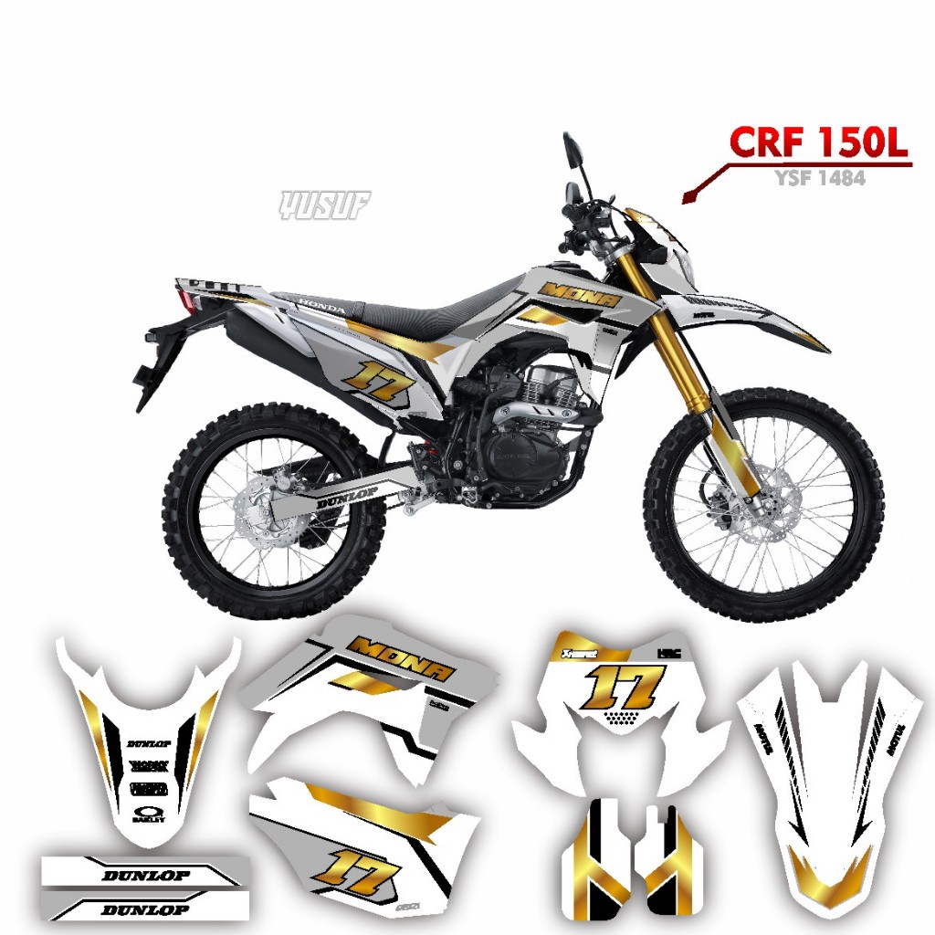 Sticker Decal CRF 150 L Desain custom design costum 055 MOTIF SIMPLE HITAM PUTIH LIS EMAS