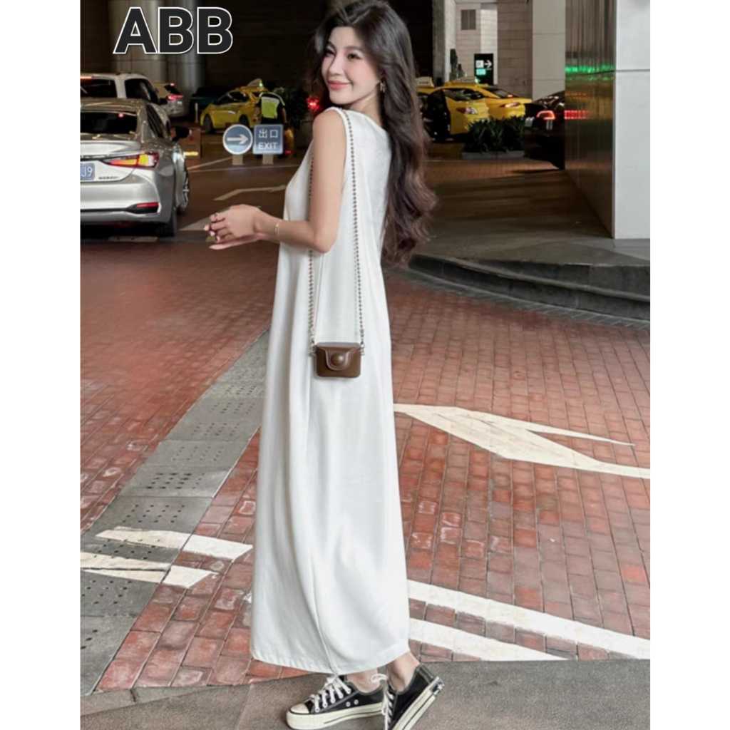 ABB Dress Putih Tanpa Lengan/Inner Span Panjang