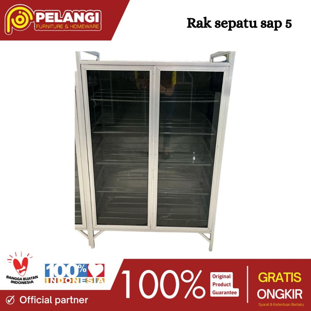 Rak Sepatu Sap | Lemari Sepatu Alumunium | Rak Sepatu Kaca | Pelangi Furnihome