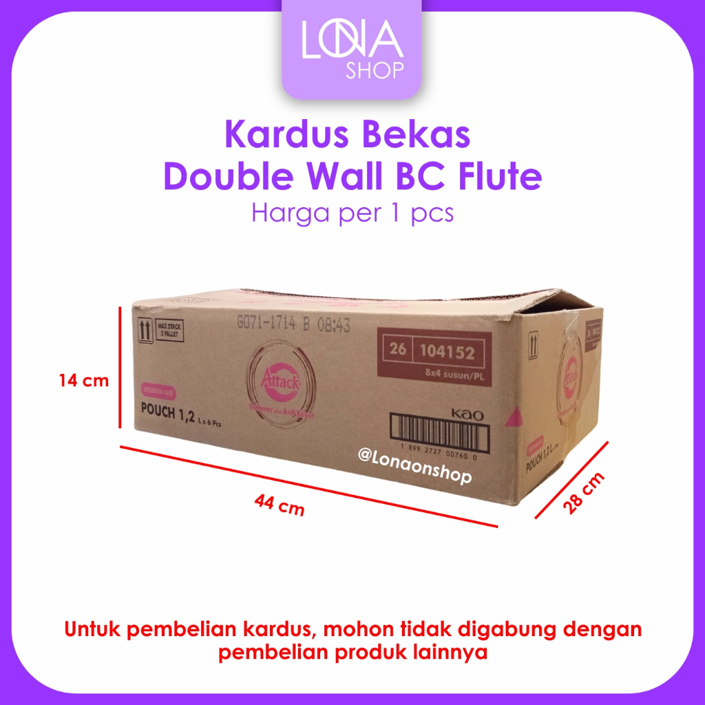 

Kardus Bekas Attack Double Wall BC Flute 44x28x14