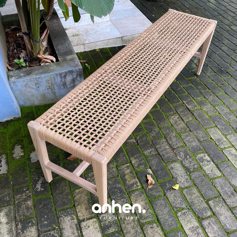 Bangku Jati Anyaman Tali Lum / Kursi Bangku Jati Anyaman / Bangku Cafe Jati