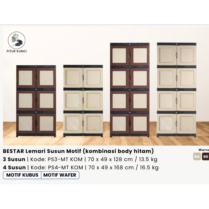 Lotsoolup Lemari Baju Pakaian Plastik Bestop Cortez Tabitha Jumbo 3 / 4 Susun Rotan Tikar Modern