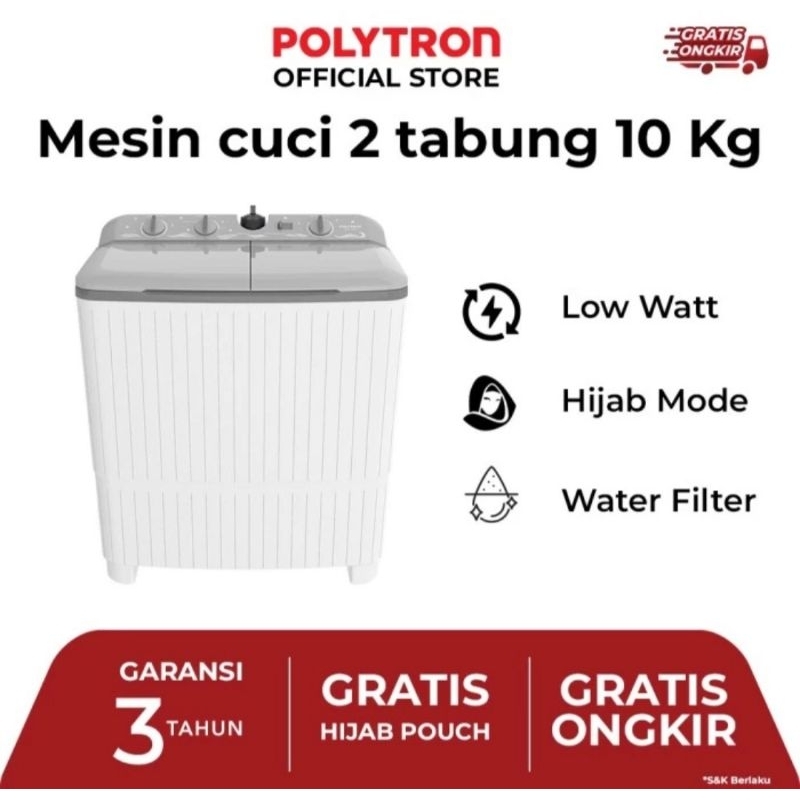 MESIN CUCI POLYTRON 2 TABUNG 10KG PMW1076 MESINCUCI 10 KG 2TABUNG POLYTRON MESIN CUCI
