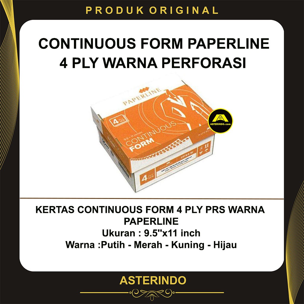 

Kertas CF Continuous Form Paperline 4 Ply Warna Perforasi 9.5''x11 inch Putih Merah Kuning Hijau