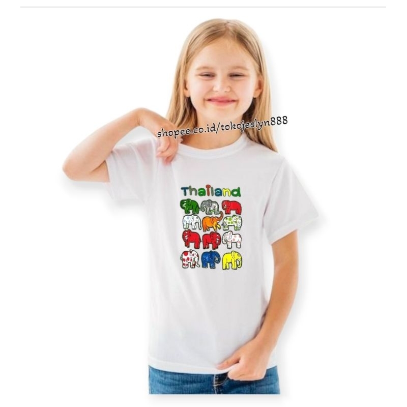 Kaos Atasan Anak Laki Laki Perempuan Atasan Anak Cowok Cewek Warna Motif THailand Baris BANYAK GAJAH