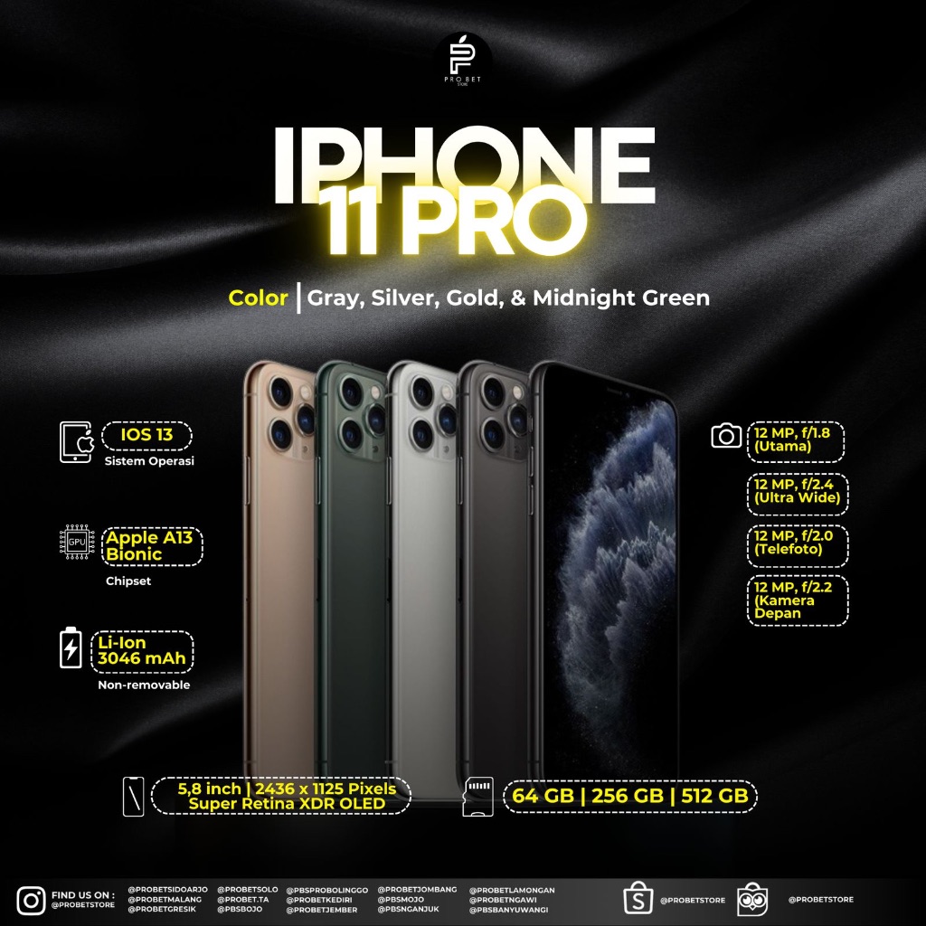 IP 11 PRO 64GB / 256GB FULLSET LIKE NEW SECOND ORIGINAL