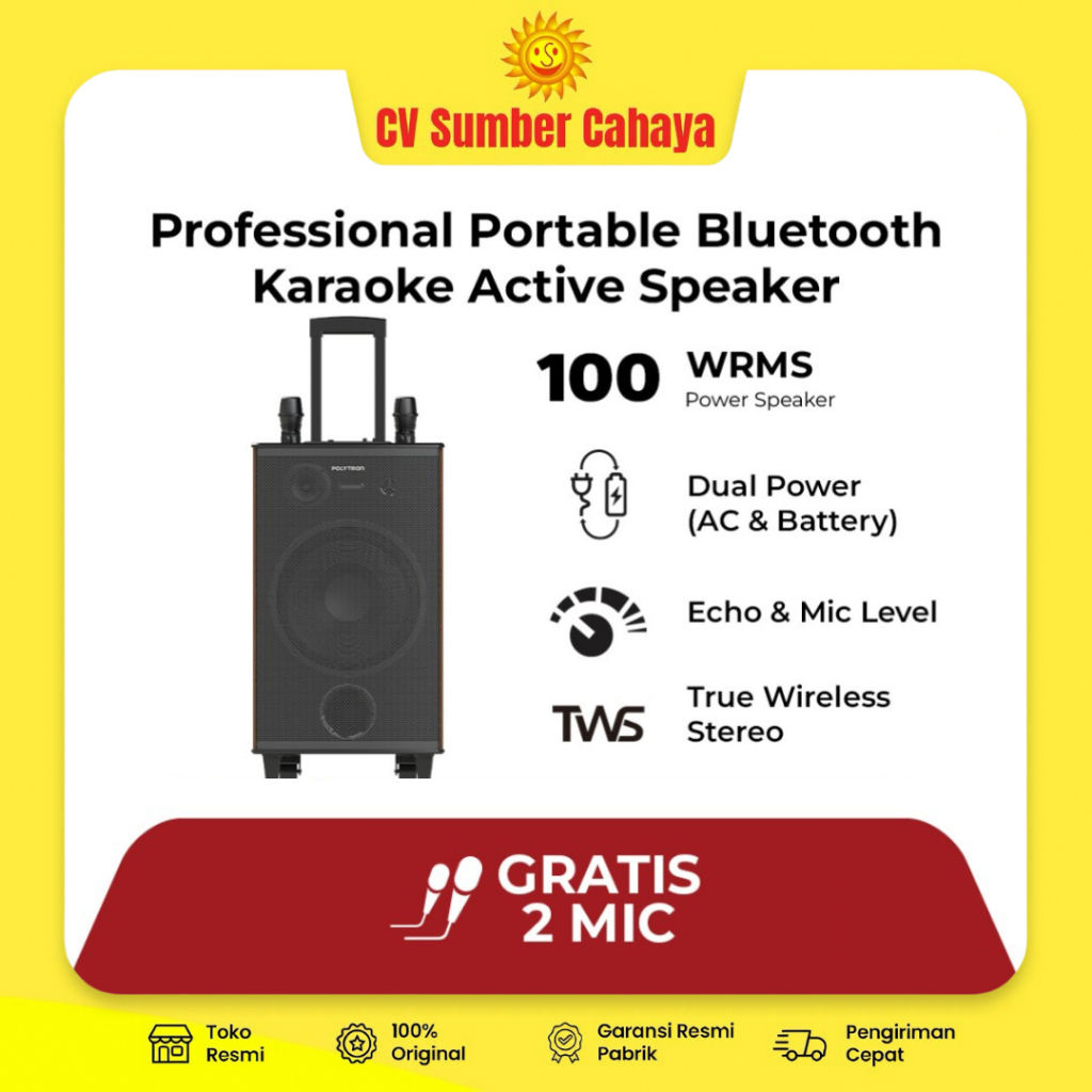 Polytron Speaker Aktif Portable 15" Free 2 Mic Wireless PAS PRO15F7 PASPRO15F7 PASPRO 15F7