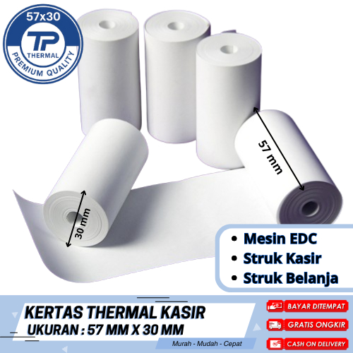 

Kertas Thermal Ukuran 57x30mm Perpack isi 10 Roll Merek TP Struk kasir Struk Belanja EDC