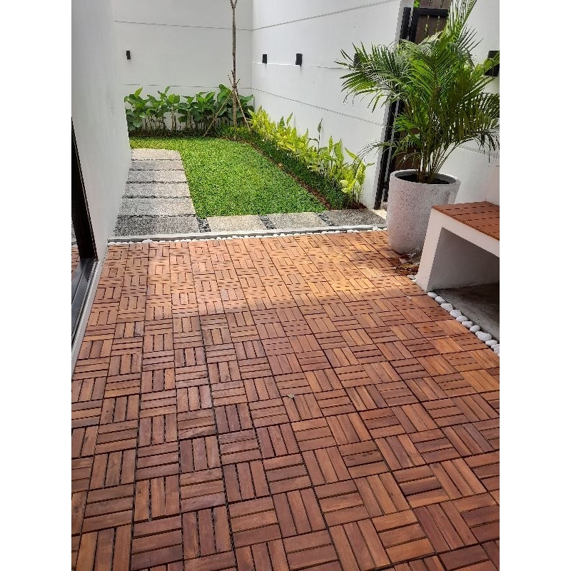 decking tile - lantai kayu portabel - lantai kayu zigzag kayu jati - lantai bongkar pasang