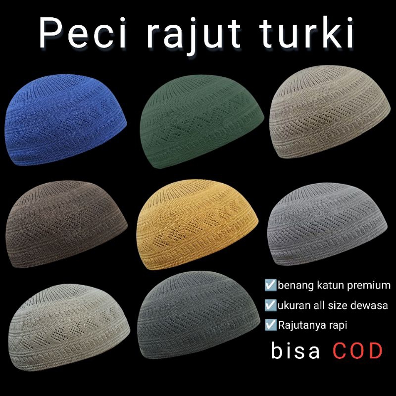 Peci Rajut Dewasa / Peci Haji / Peci Rajut Putih / Kopiah Rajut / Peci Rajut Polos Tebal Elastis