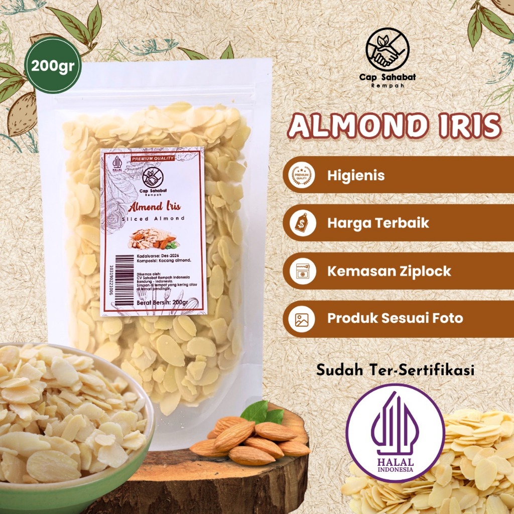 

200gr Kacang Almond Iris / Sliced Almond / Rempah / JSR 100% PREMIUM QUALITY