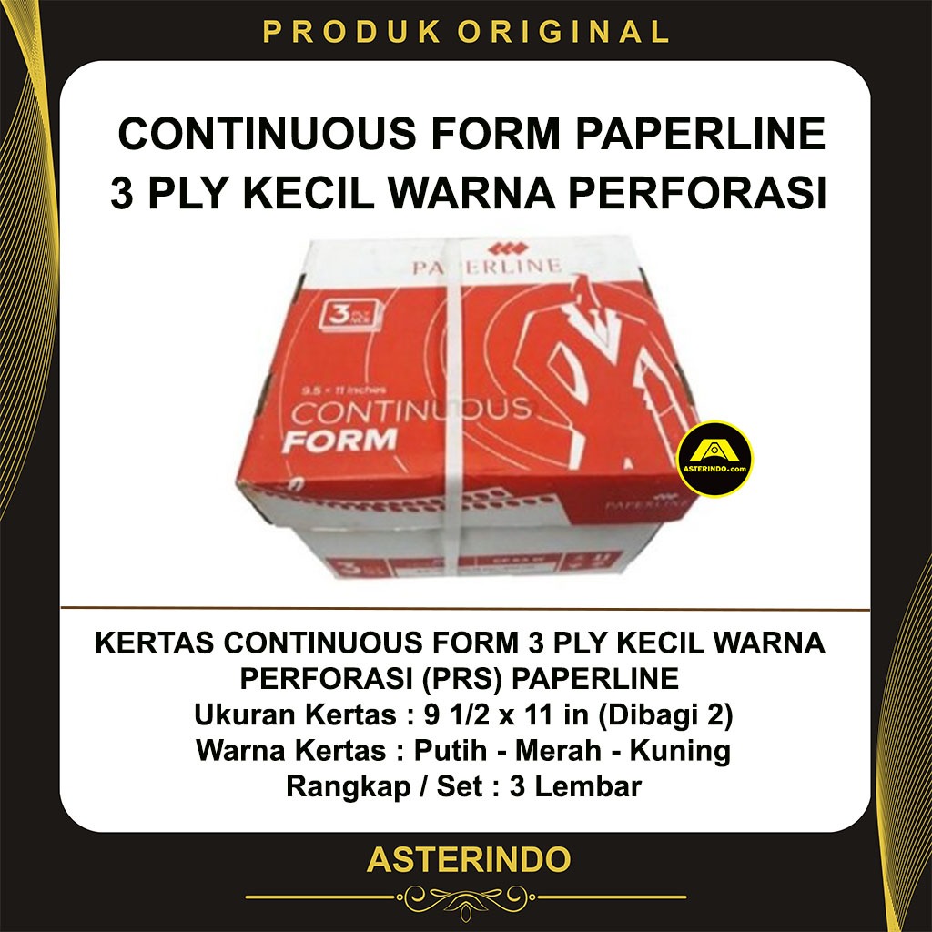 

Kertas CF Continuous Form Paperline 3 Ply Kecil Warna Perforasi 9 1/2 x 11 in Putih Merah Kuning