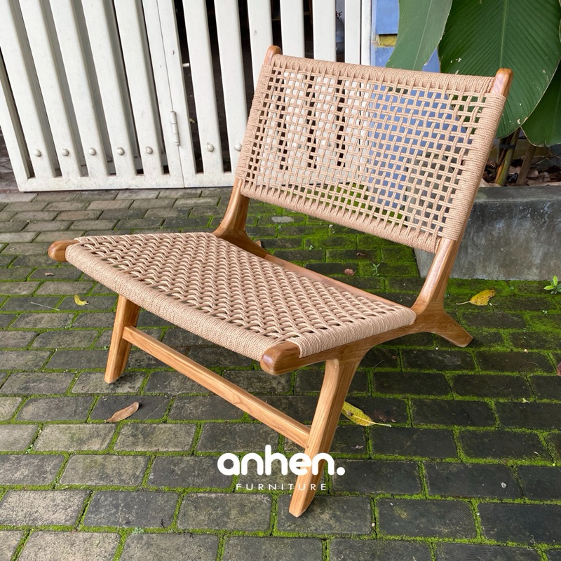Lazy Chair Jati Anyaman Tali Lum / Kursi Malas Jati Anyaman / Kursi Santai Jati